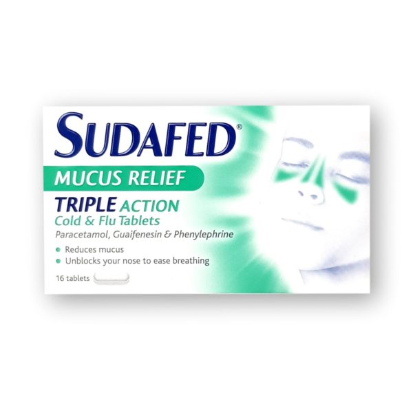 Sudafed Mucus Relief Triple Action Cold and Flu Tablets 16's