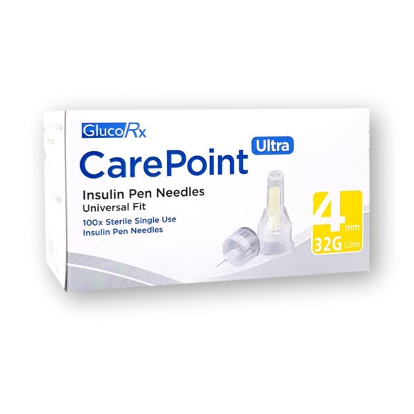 GlucoRx CarePoint Ultra Insulin Pen Needles 4mm 32G Universal Fit 100's