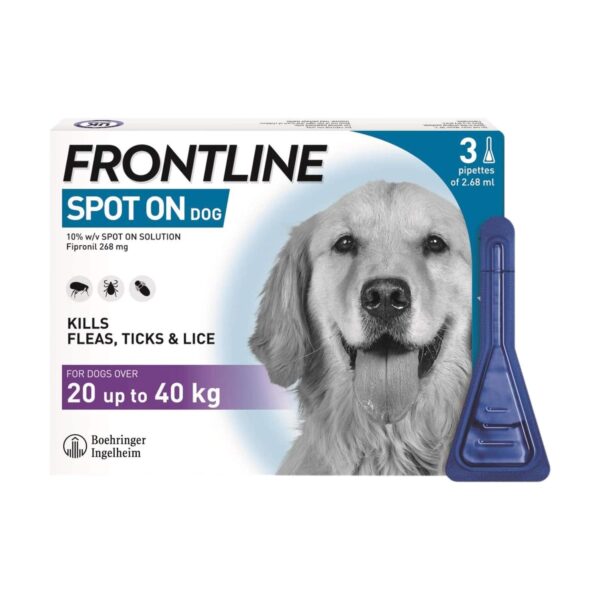 Frontline Spot On Flea & Tick Treatment for Large Dogs (20-40 kg) Pipettes 3's