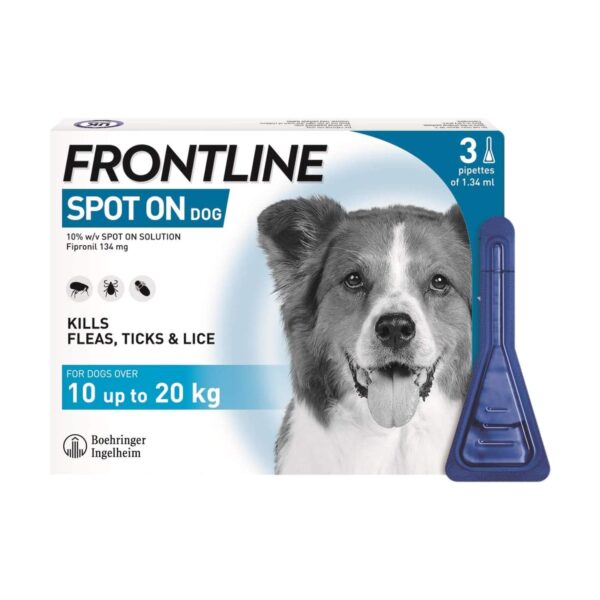 Frontline Spot On Flea & Tick Treatment for Medium Dogs (10-20 kg) Pipettes 3's
