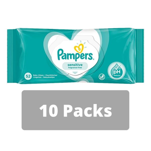 Pampers Sensitive Fragrance-Free Baby Wipes 52's (10 Packs)