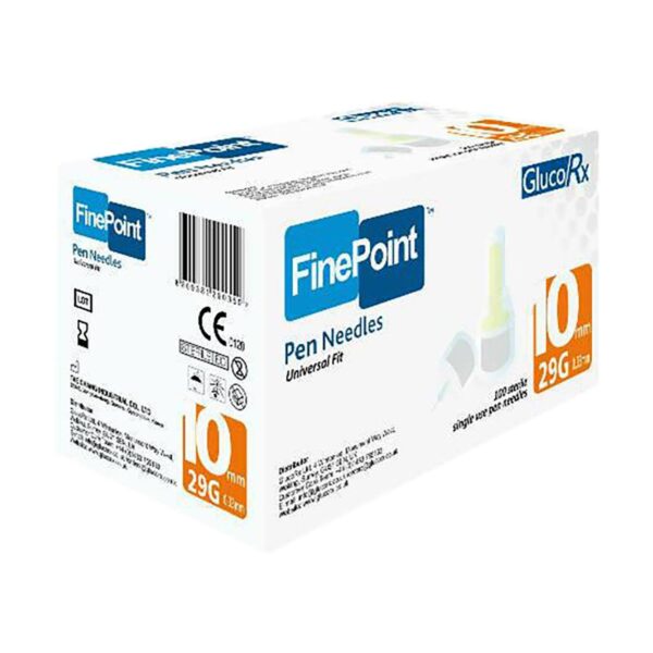 GlucoRx FinePoint Insulin Pen Needles 10mm 29G Universal Fit 100’s